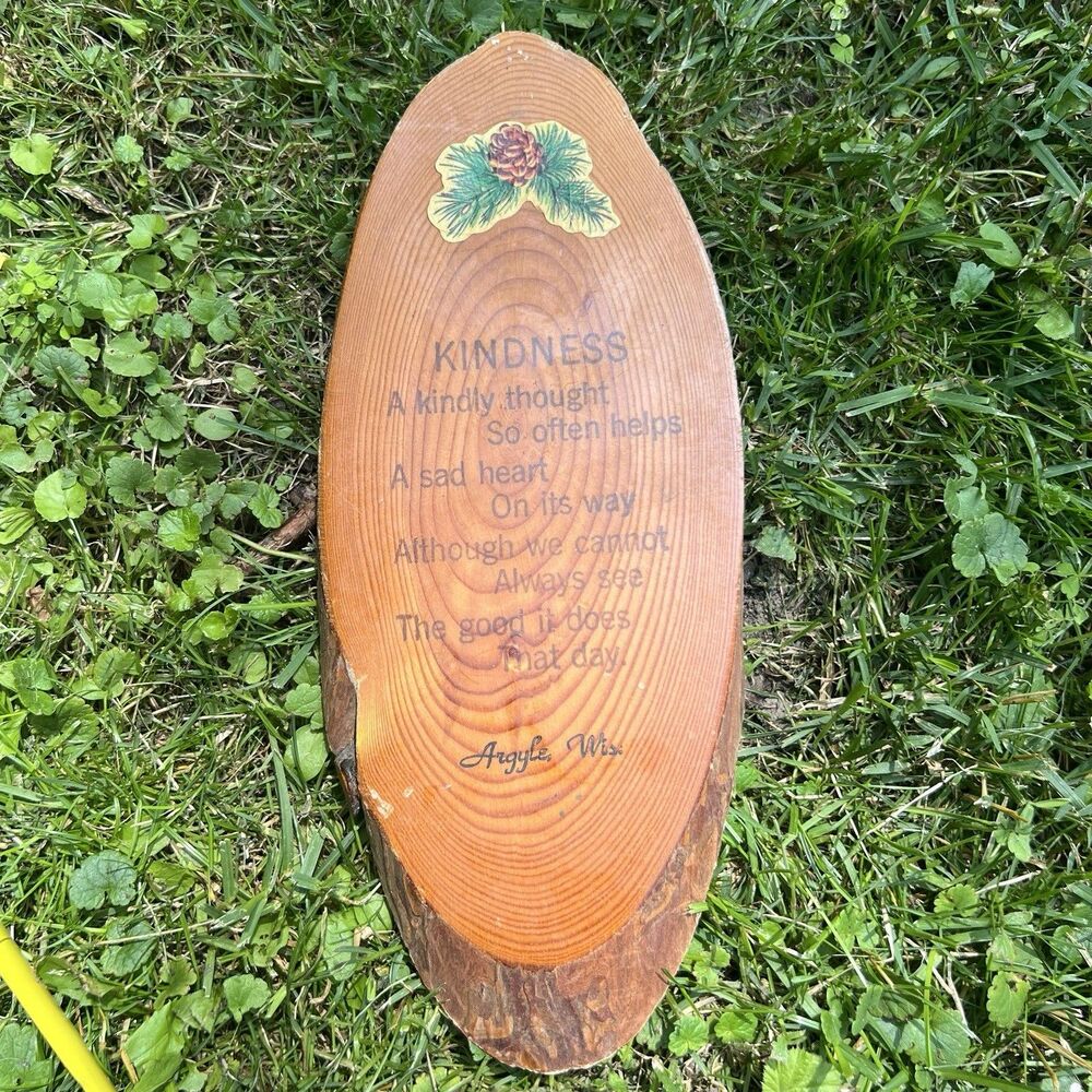 Vintage Argyle Wis Wood Slice Plaque Kindness Poem Cabin Decor Wisconsin Gift